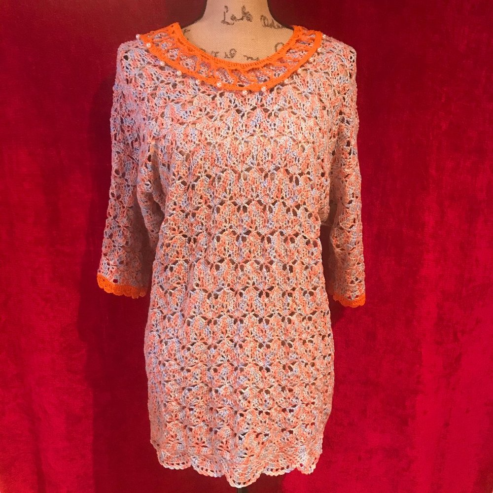 Brand New  Chochet Lovely Cotton /Lycra Pullover/Sweater  Multicolored Pearls